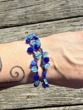 Handmade Blue heart Beaded crochet Bracelet